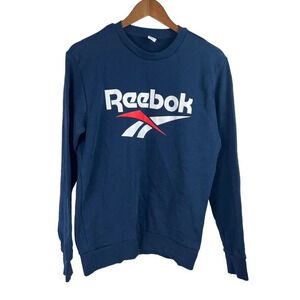 Reebok Blue Big Logo Sweatshirt Men's Size Small Crew Neck White Red Spellout